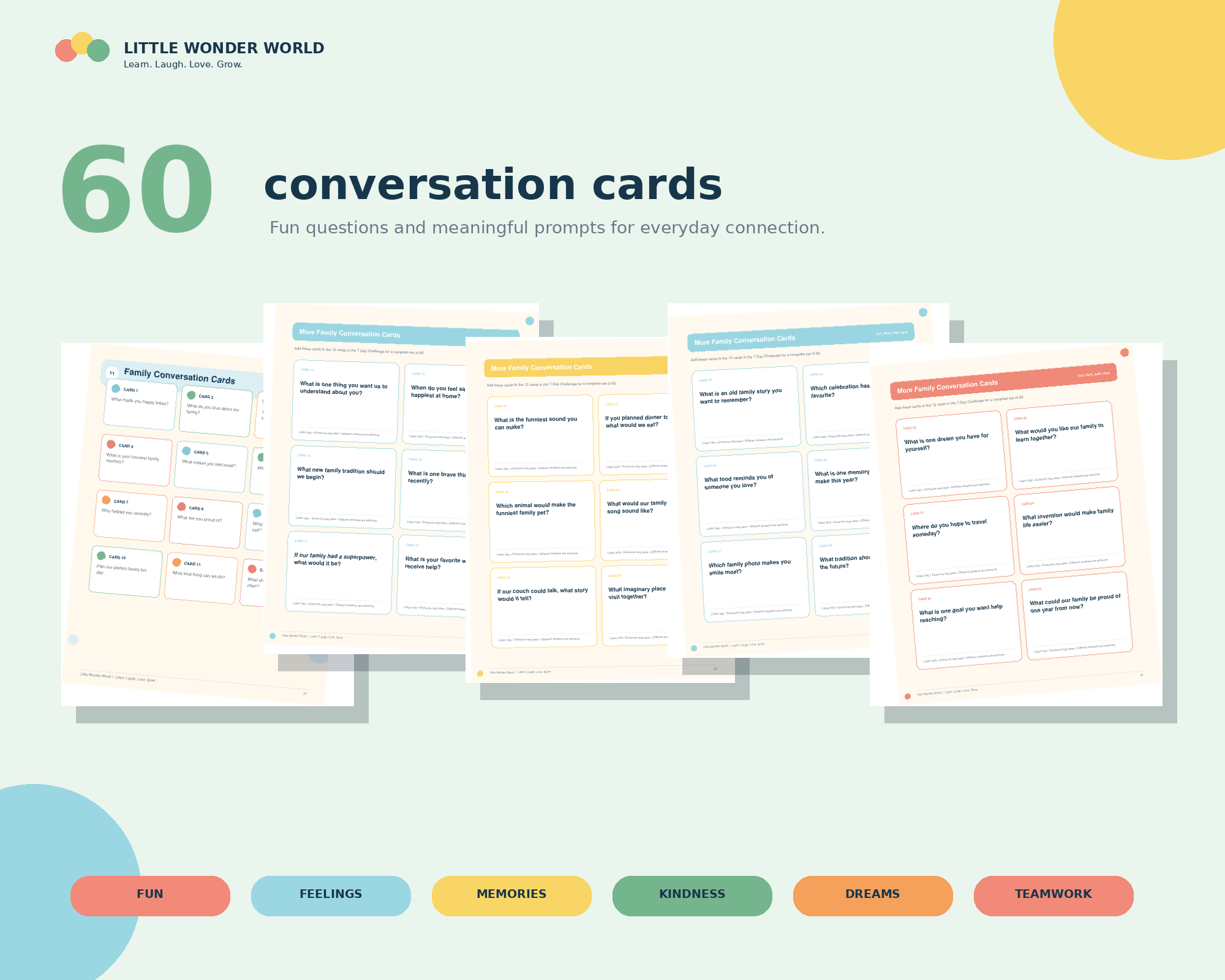 Preview of 60 colorful family conversation cards