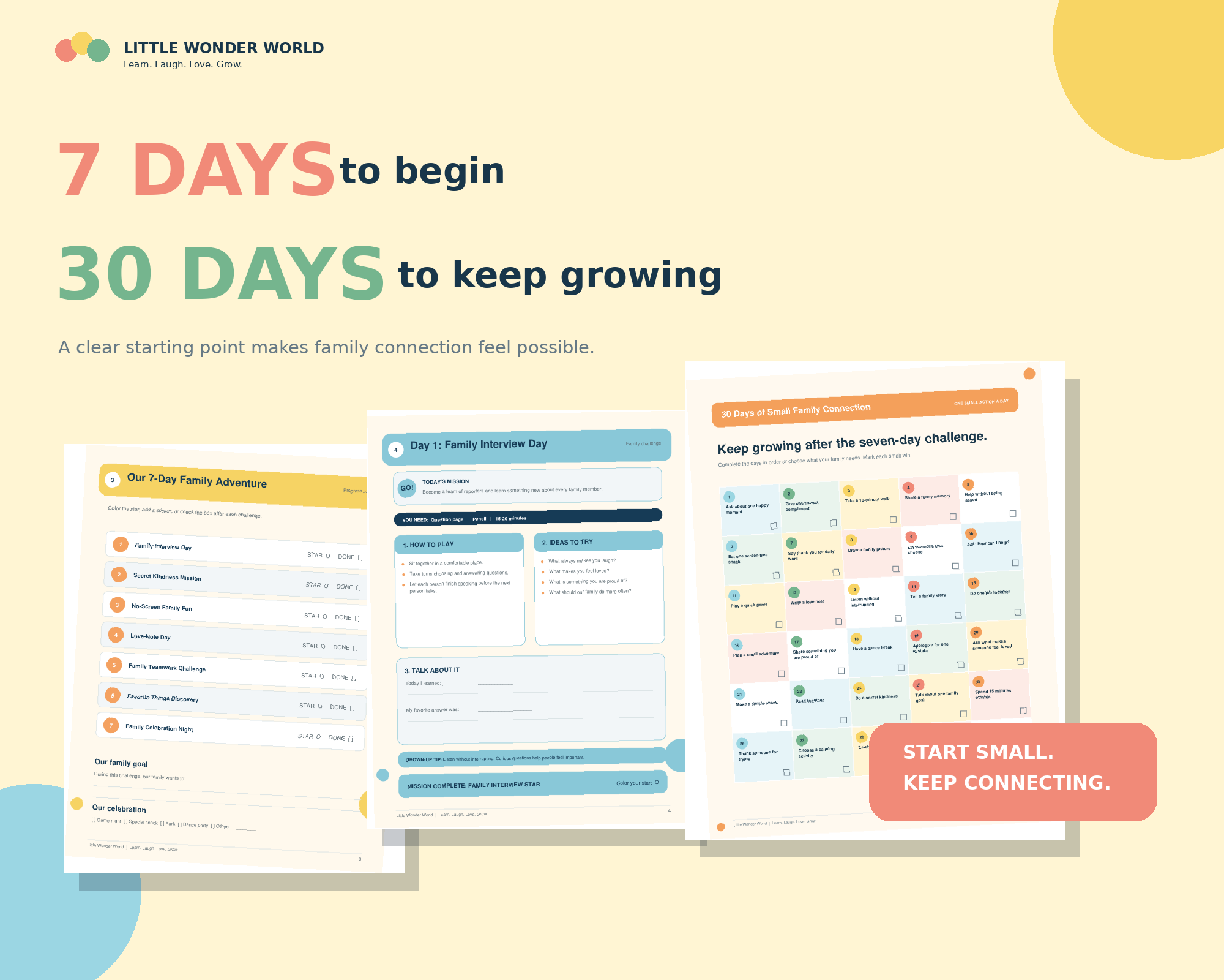 Preview of the seven-day challenge and 30-day family calendar